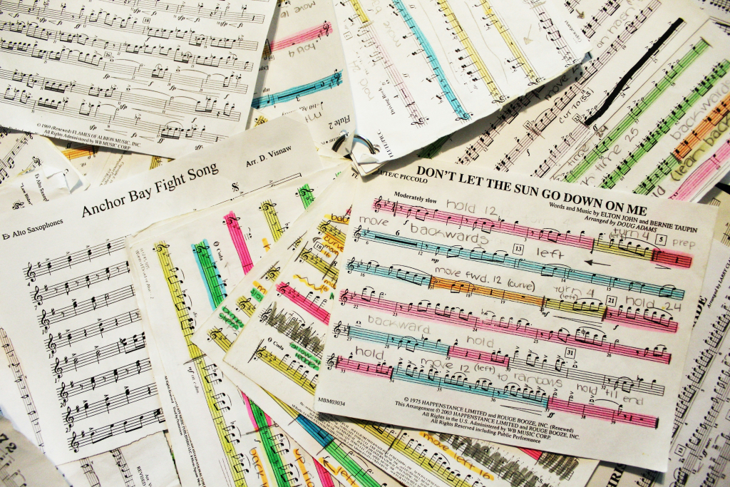 colorful marked up sheet music
