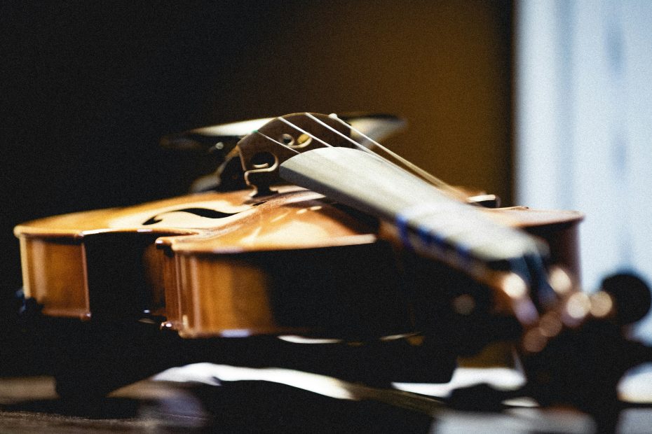 blurred violin on a table